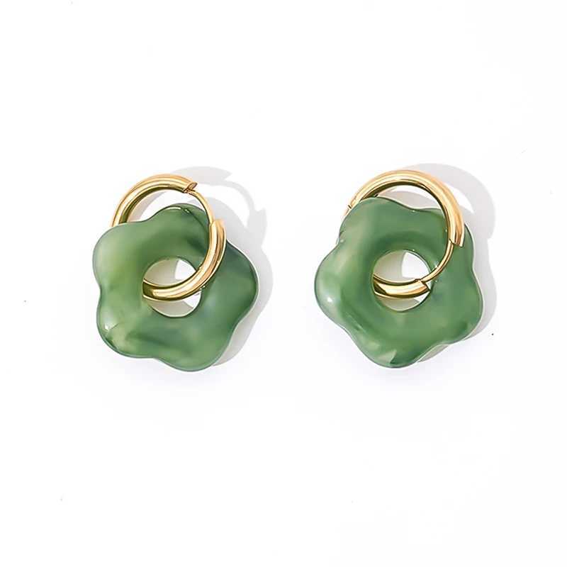 Colorful Resin Flower Drop Earrings for Women Fashion Gold Silver Color Stainless Steel Hoop Earrings Female Elegant Jewelry Y250510