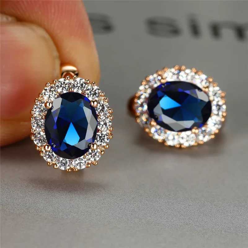 Dainty Bridal Crystal Oval Trendy Female Red Zircon Stone Earrings Vintage Rose Gold Color Wedding Jewelry For Women Y250510