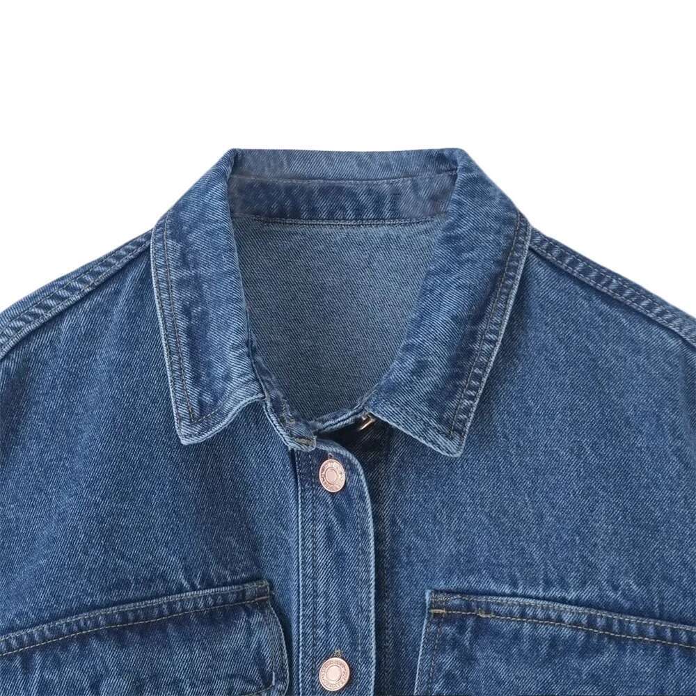 Taop&Za Autumn New Product Women's Fashion Leisure Versatile Collar Long Sleeve Three Dimensional Pocket Cowboy Clothes