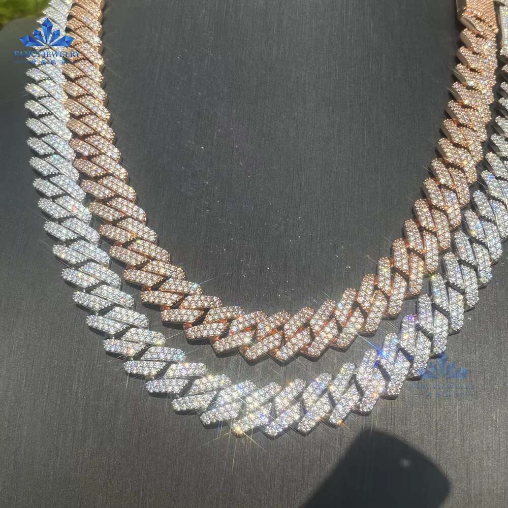 Pass Dia Tester 8mm Two Rows Sier Moissanite Ice Out Hiphop Cuban Link Chain Bracelet