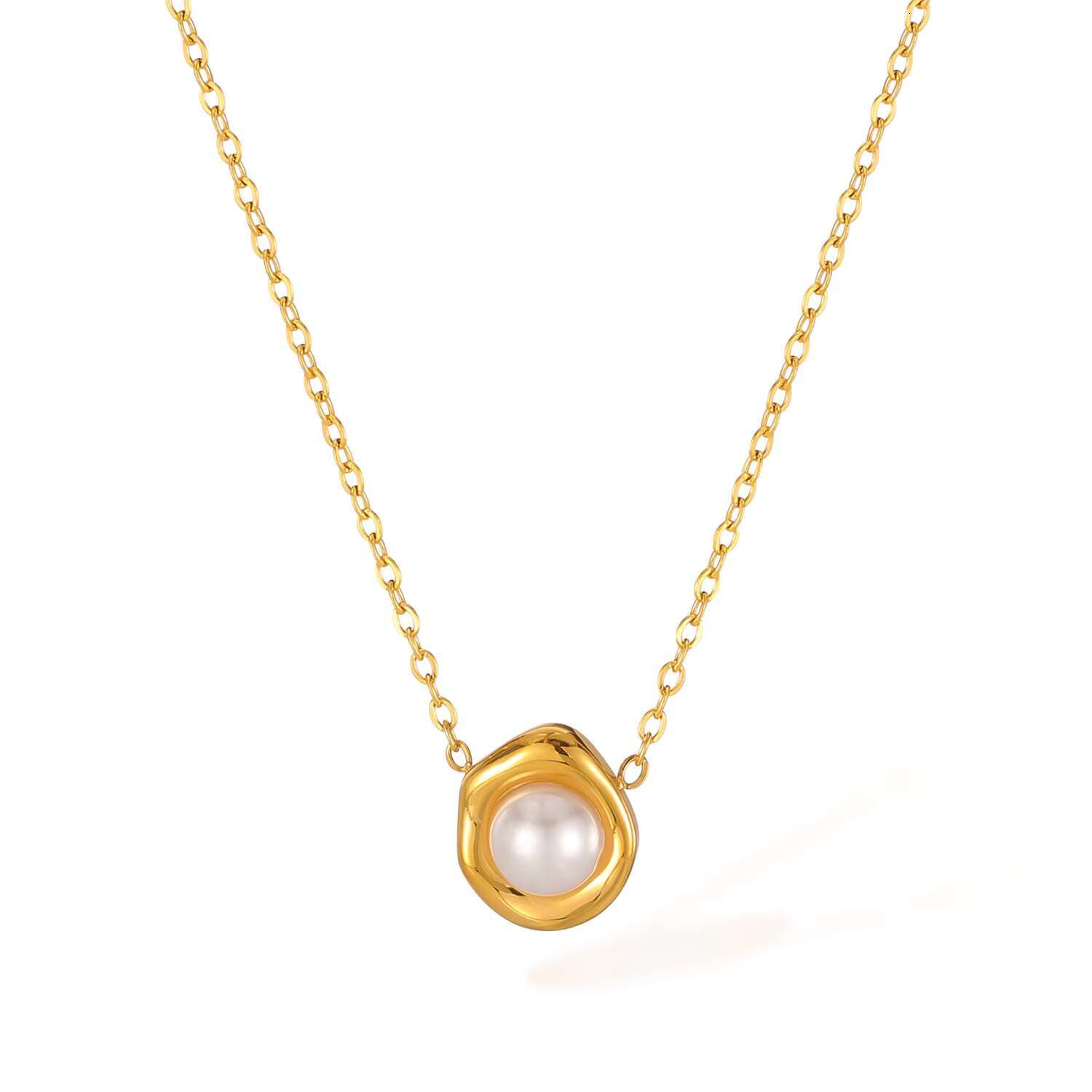 Pearl Pendant Stainless Steel Gold Plated Fashion Necklace Women's Gift Jewelry
