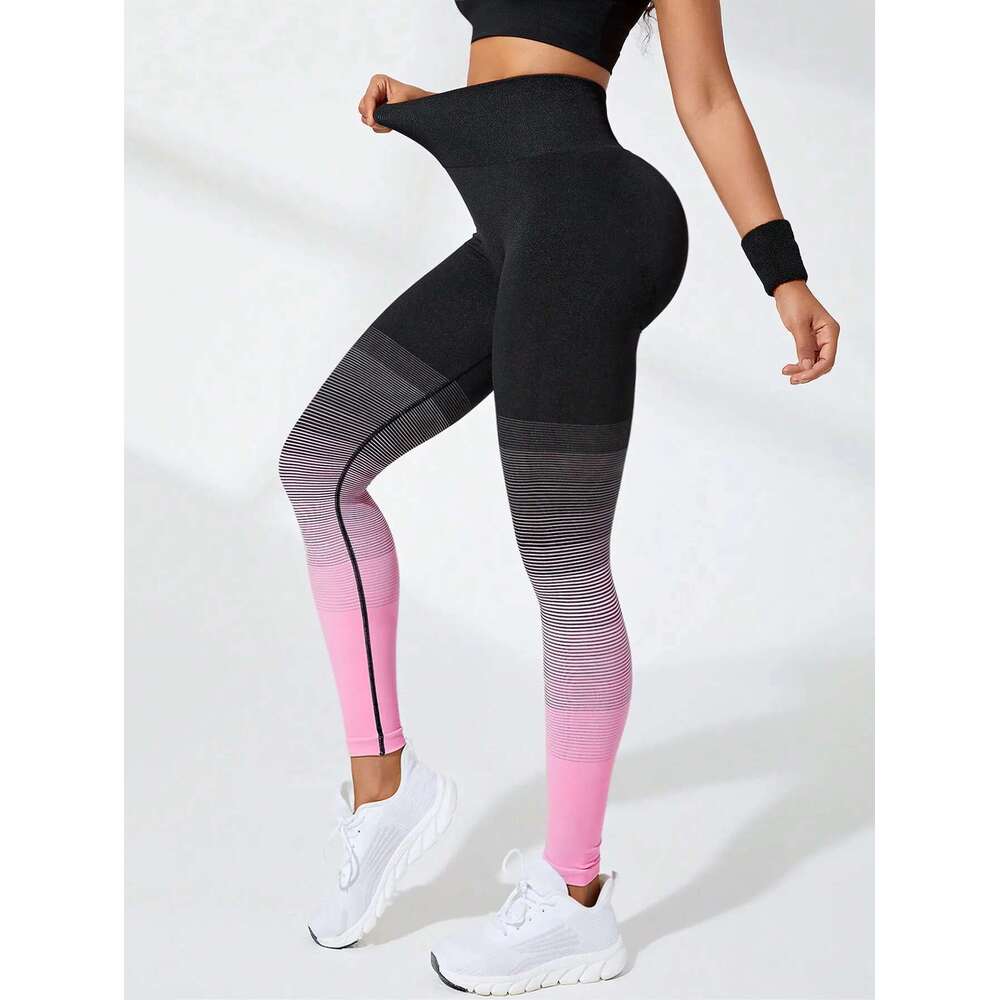 Gradient Pink Yoga Pants, High-waisted Hip-lifting Trousers For Outdoor Sports Training and Yoga, Women's Sportswear
