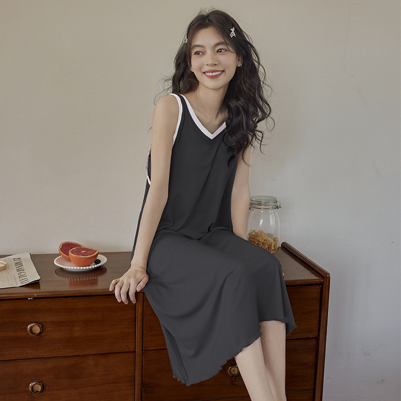 B876-Ice silk nightdress women with chest pad pajamas sexy summer thin suspender vest dress sleeveless dress summer