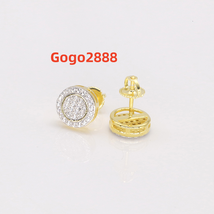 LUCK Hiphop Fine Jewelry Fashion Hip Hop Round Iced Out Stud Moissanite Diamond Mens 925 Silver Earrings