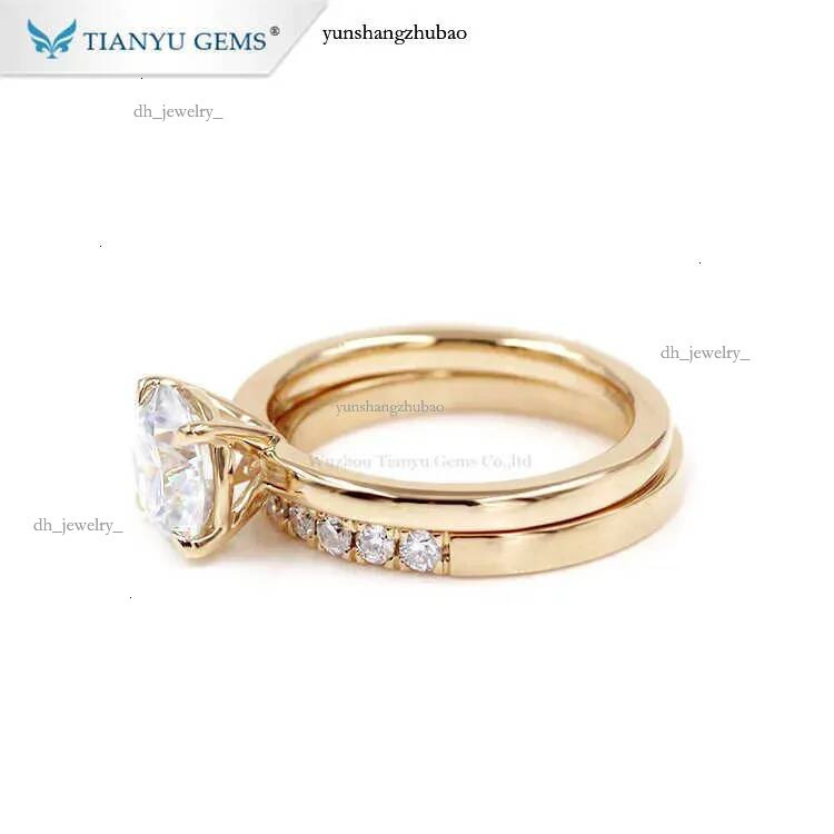 Band Rings Tianyu fine jewelry anillo bagaue 585 750 real solid yellow gold wedding solitaire moissanite engagement ring set for woman