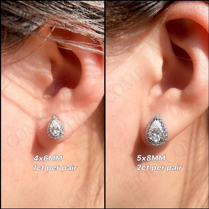 Pear Shape Halo Design Earrings Jewelry Set GRA Certification 0.5ct/1ct Ready to Ship DEF White Color 925 Sterling Silver Moissanite Earring for Women