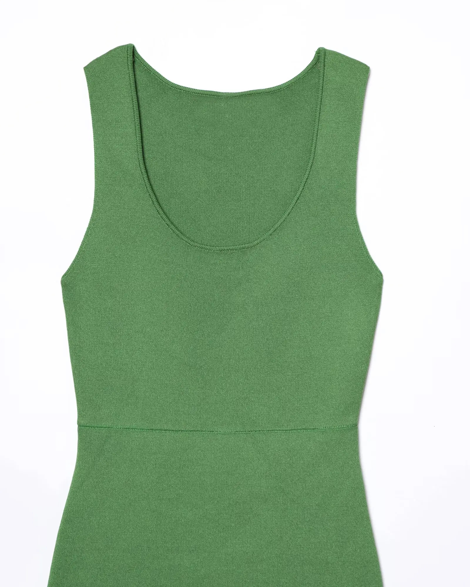 UNIZERA Fashion Simple Allmatch Knitted Pleated Splicing Sleeveless Round Neck Dress Womens Long 250513