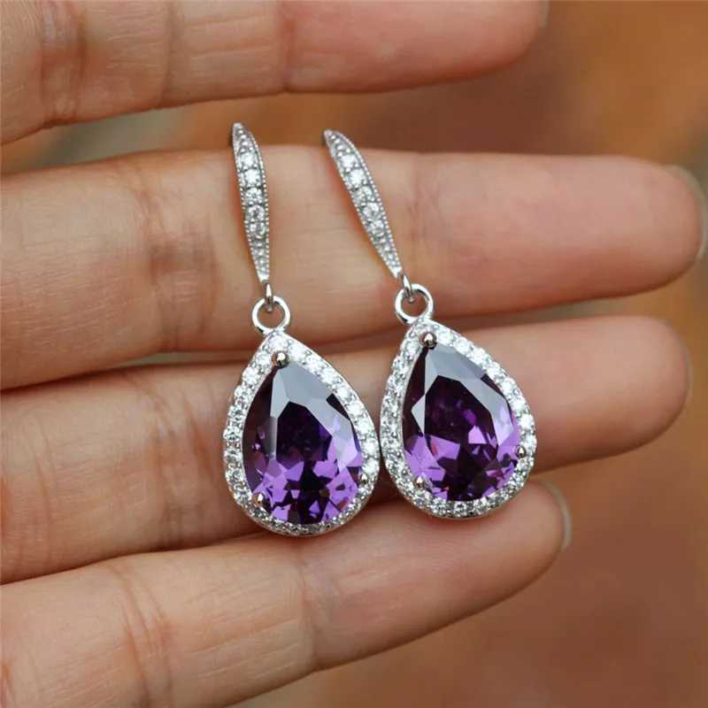 Huitan Classic Drop Earring for Women White/Blue/Purple CZ Stone Wedding Engagement Party Accessories Simple and Elegant Jewelry Y250510