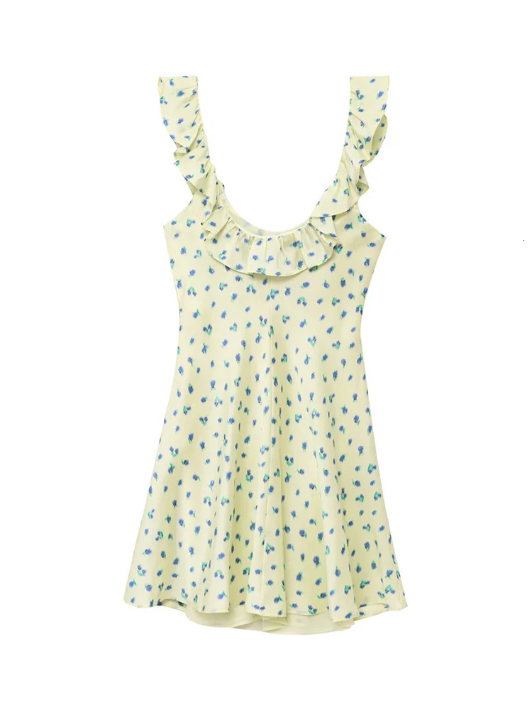 TFMLN Summer Womens Ruffle Edge Mini Dress Sweet Sleeveless Oneck Fragmented Flower Leisure Aline Short Dresses 250513