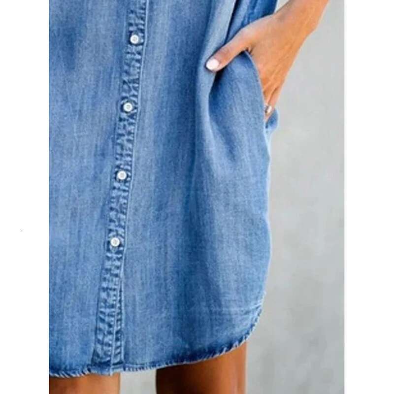 Summer New Single Breasted Shirt Dress Women's Casual Loose Pocket Simple Retro Commuter Female Office Denim Short Skirt