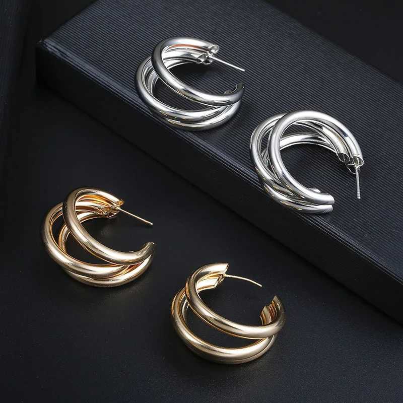 Stainless Steel Smooth Metal Chunky Hoop Earrings for Women Fashion Round Circle Hoops Statement Earrings 2024 Trendy Jewelry Y250510