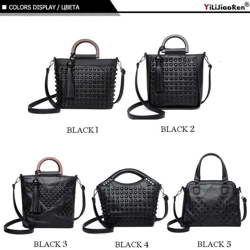 Fashion Sheepskin Leather Handbag Rivet Ladies Hand Tote Bag Famous Brand Messenger Crossbody Bags For Women