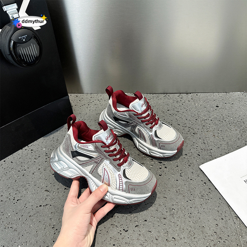 2025 New Genuine Leather Dad Thick Bottom with Increased Inner Height, Soft Bottom, Breathable Casual Sports for Women, Korean Edition, Student Shoes 