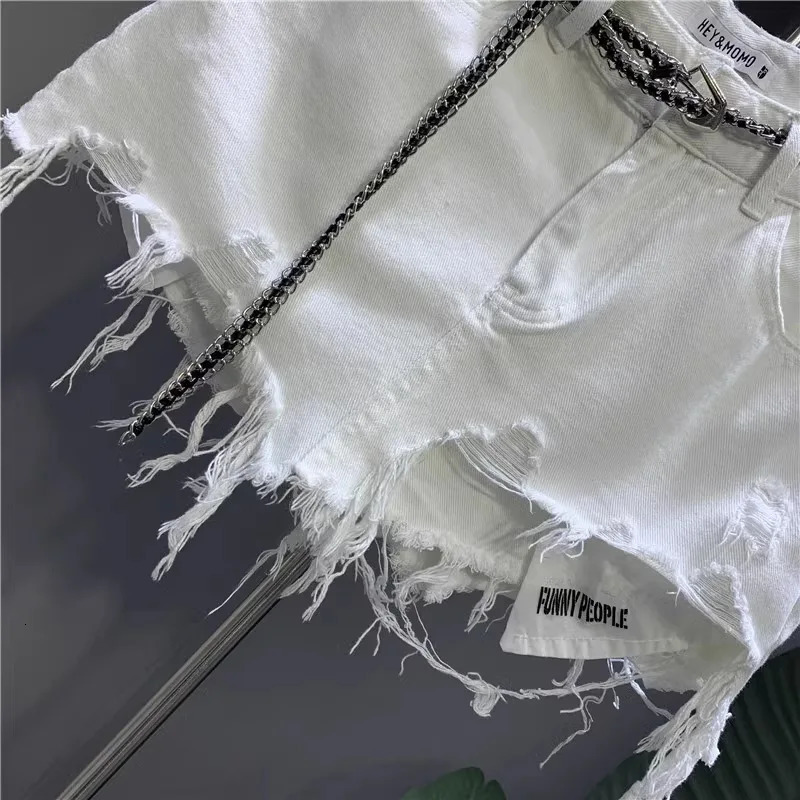 Korean White Raw Irregular Denim Skirt Womens AntiWalk Naked Hole Pocket Exposed Short 250513