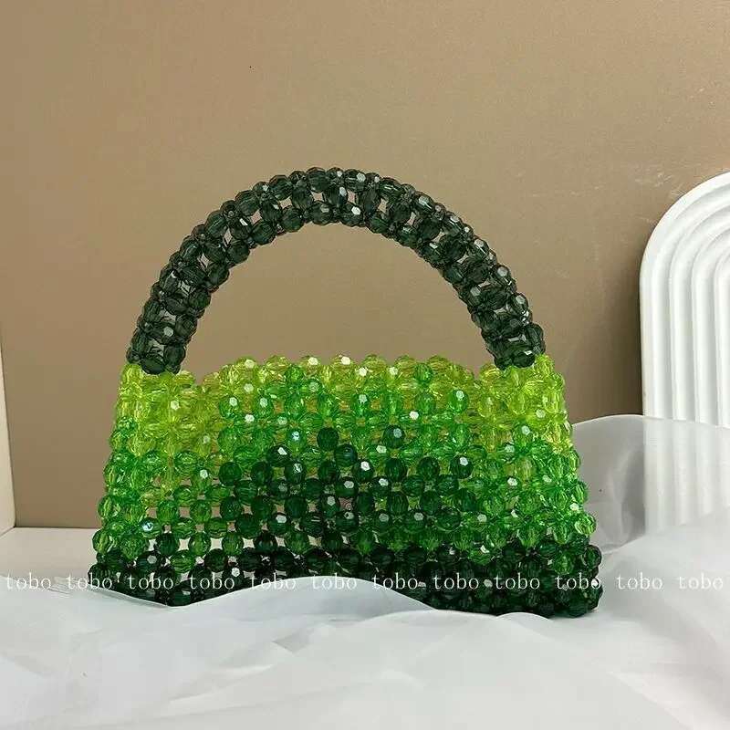 Gradient Blue Beaded Own Design Tote Bags Women Customized Color Fashion Handbags For 2022 Chain Handle Clutch Evening Bag