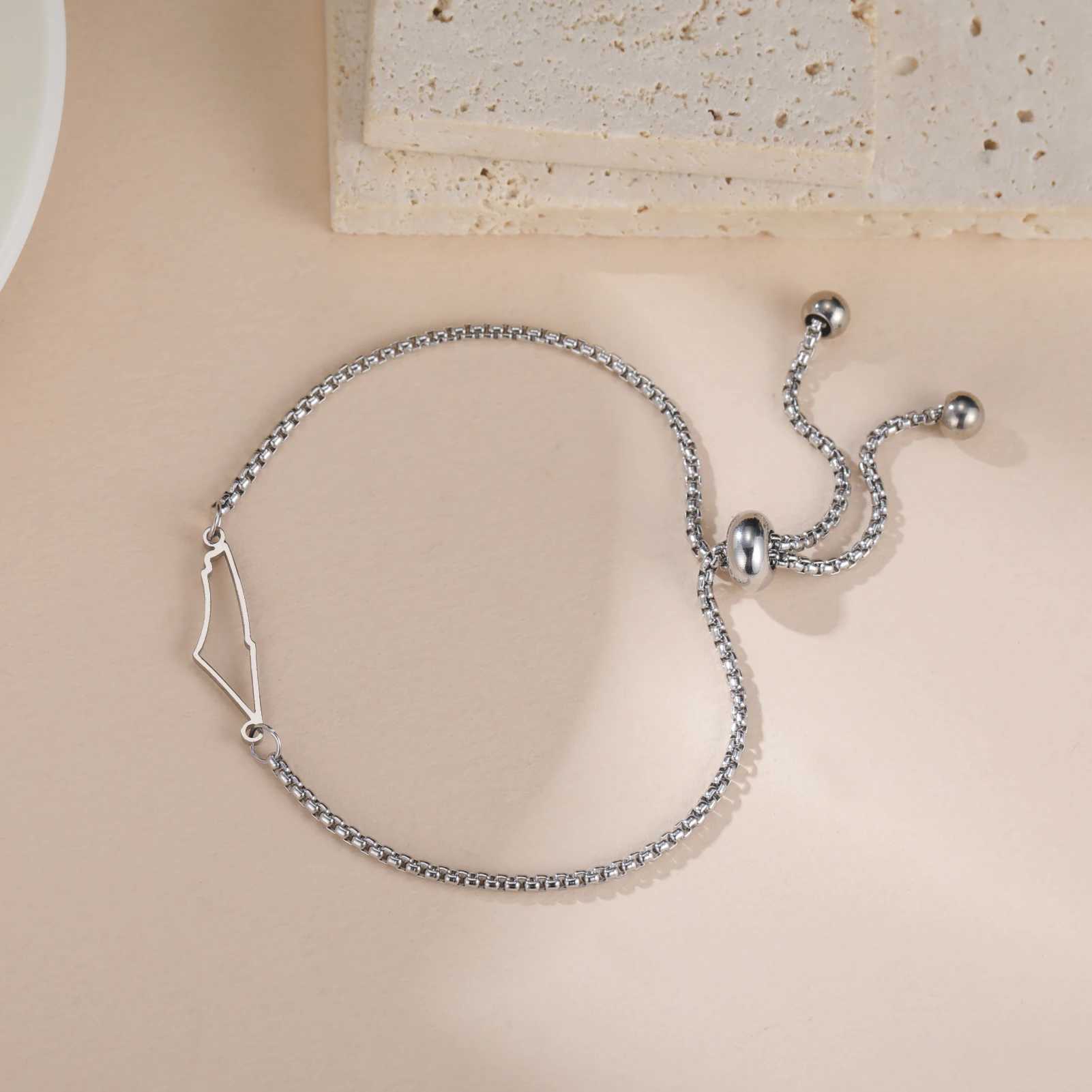 Hollow Palestine Map Pendant Bracelet Stainless Steel Adjustable Box Chain for Men and Women Israeli Ethnic Jewelry Gift XJ250707