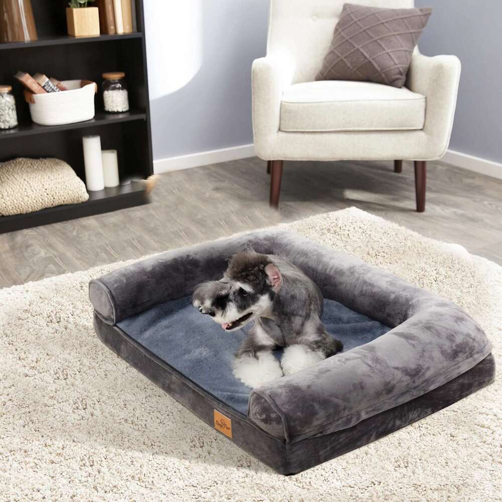 Extra Large Cozy Sofa-type Dog Sponge Foam Base Pet Crate Bed Couch Bedding with Bolster, Waterproof Cover