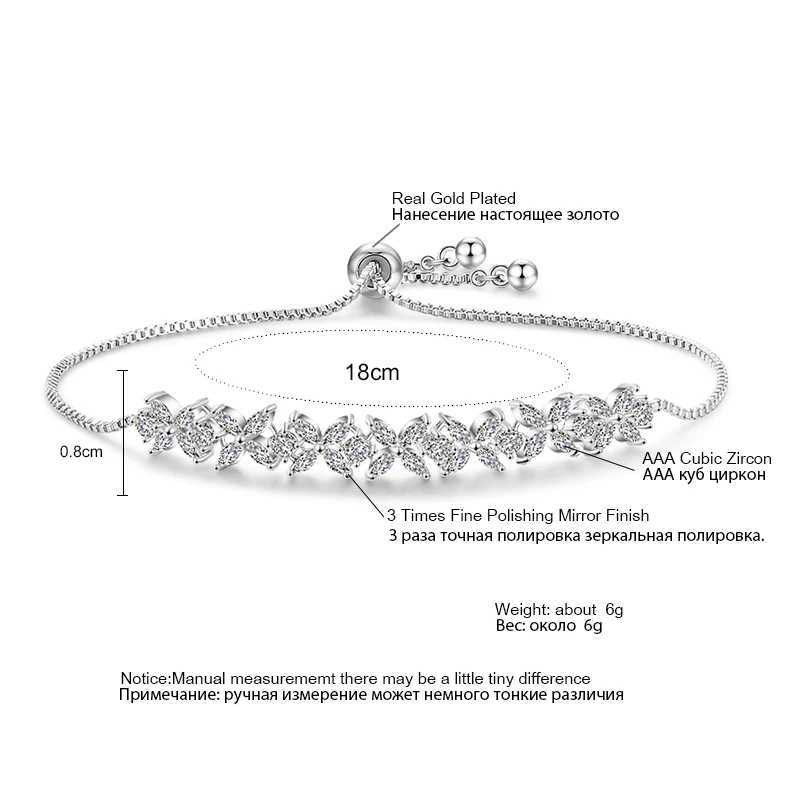 Classic Shiny Clear Zircon Flowers Adjustable Charm Bracelets for Women in Silver Color Fashion Wedding Jewelry XJ250707