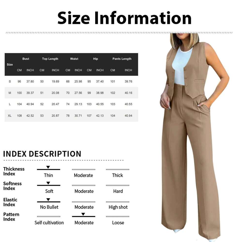 Women Sleeveless V-neck Vest High Waist Wide Leg Pant Suit Office Lady Casual Chic Vintage Elegant 2 Piece Sets Outfit