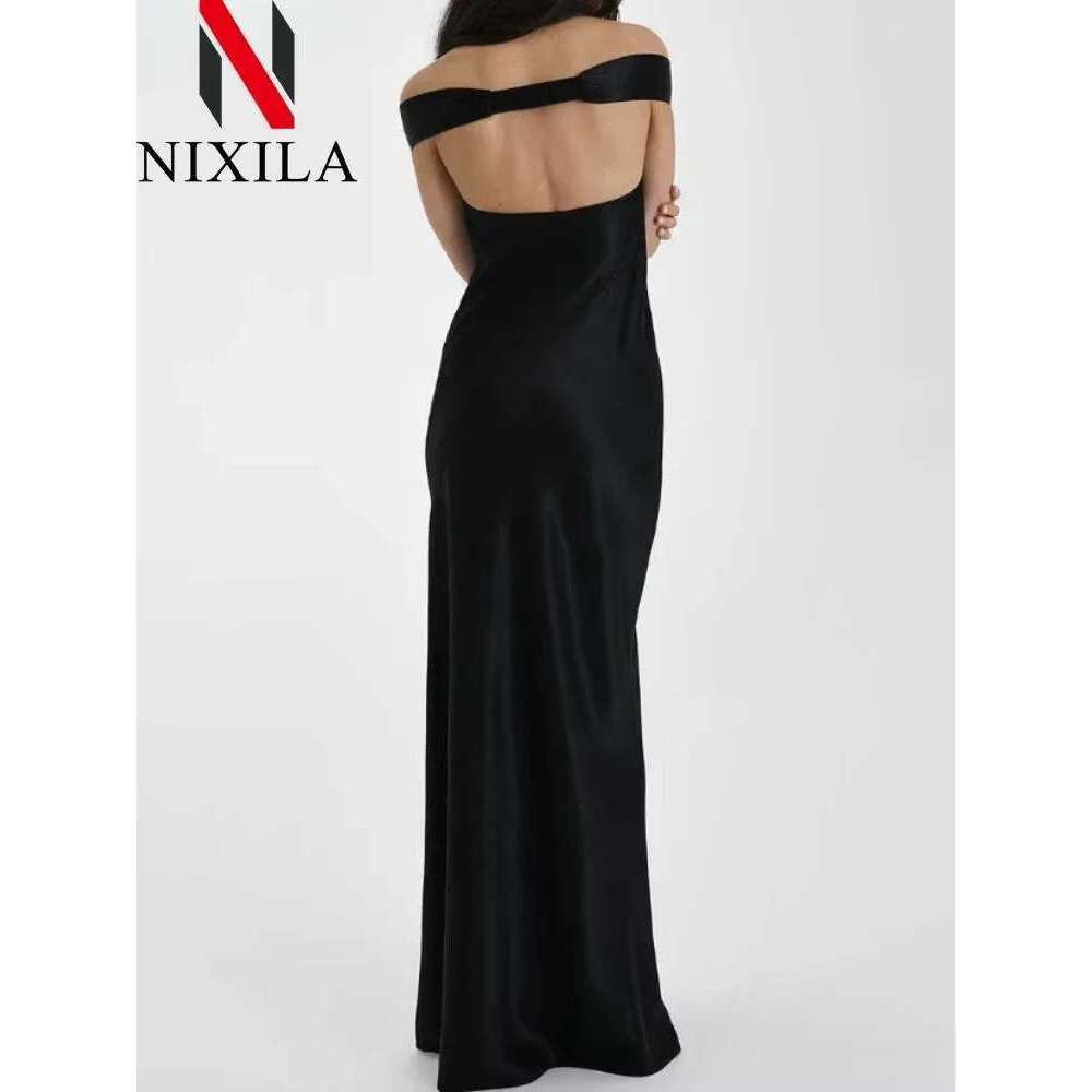 New Summer Satin Bow Backless Sexy Maxi for Women Gown Fashion V Neck Sleeveless Club Party Evening Dress Elegant Clothing