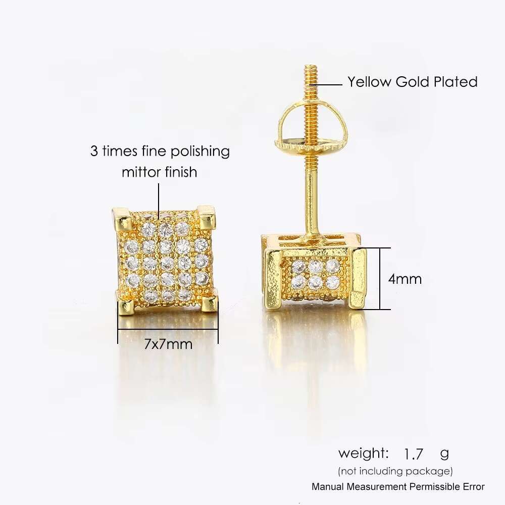 Luxury Mens Hip Hop Zircon Moissanite Earrings Crystal Gemstone Jewelry Rhinestone Silver 18K Gold Stud Earrings for Women