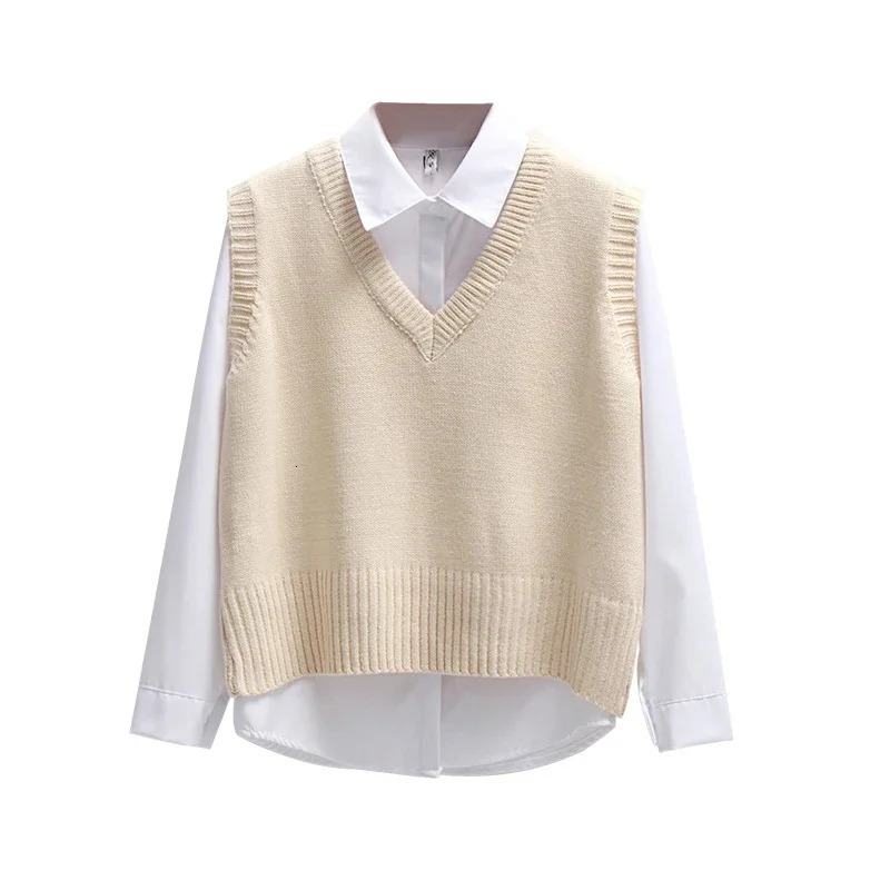 Fashion Autumn Winter Knitted Sweater Women Casual VNeck Pullover Vest Allmatch Sleeveless Female Clothing Loose Tops Jumper 250506
