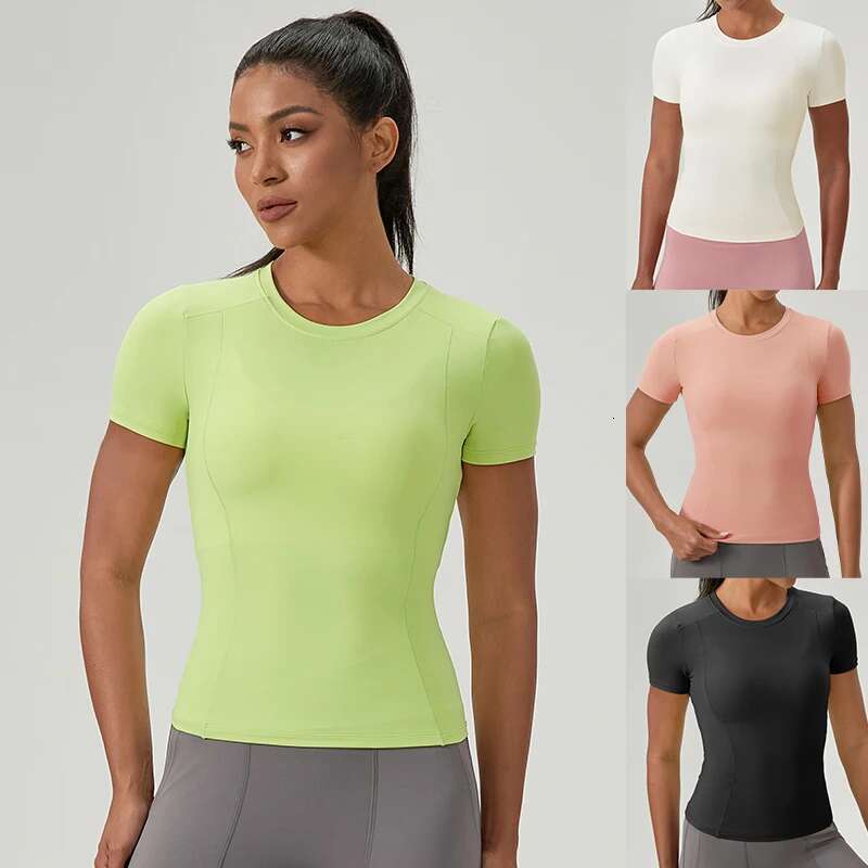 Women Running Sports T Shirt Short Sleeve Round Neck Breathable Training Fiess Stretchy Yoga Sexy Slim Gym Top