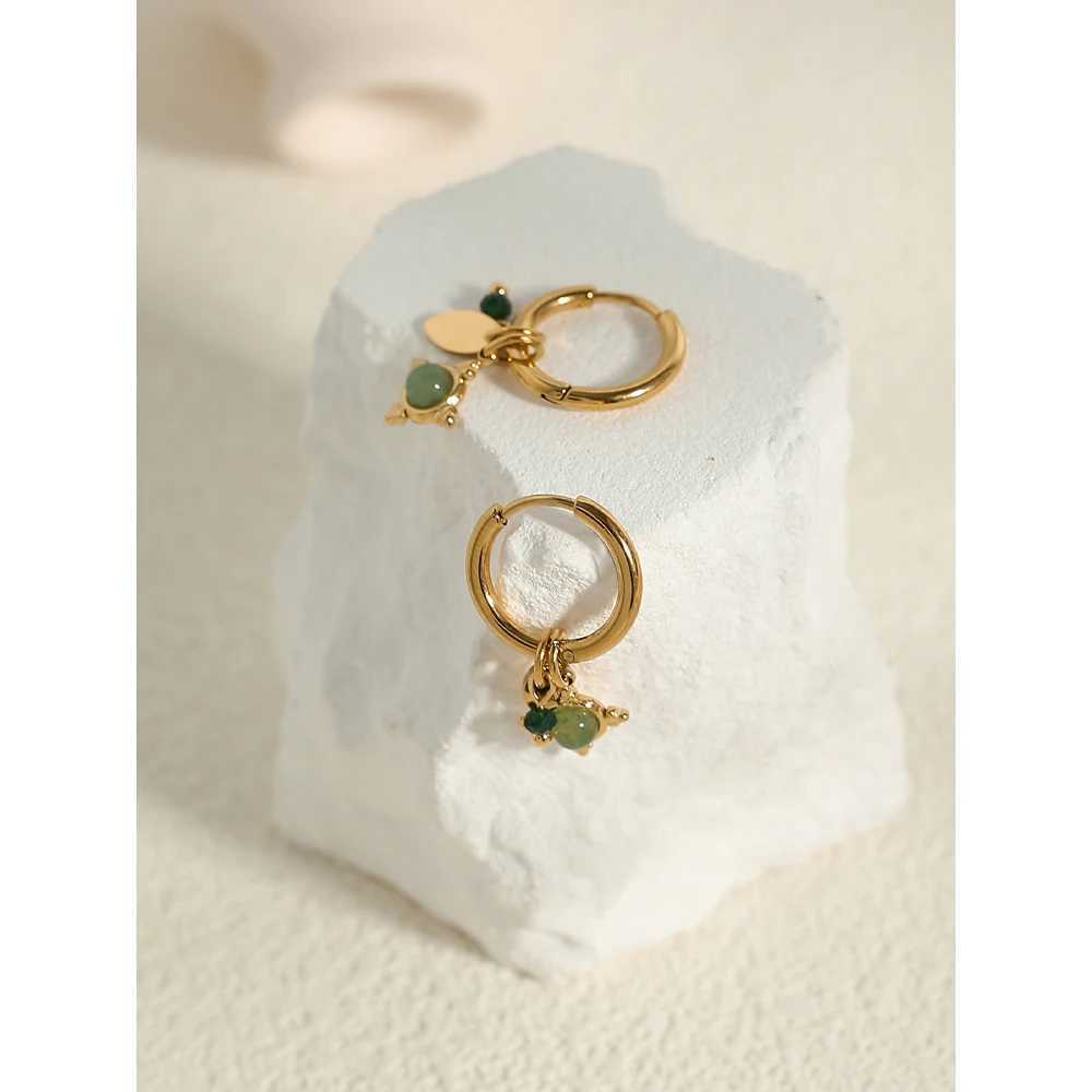YACHAN 18K Gold Plated Green Natural Stone Stainless Steel Hoop Earrings for Women Luxury Charms Aesthetic Jewelry Y250510