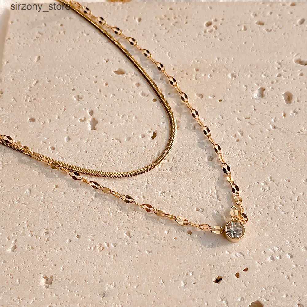 eManco Womens Charming Double Chain Rhinestone Embellished Necklaces Round Snake Chain Stacked Necklace 48 Hours Shipping z250513EWJU