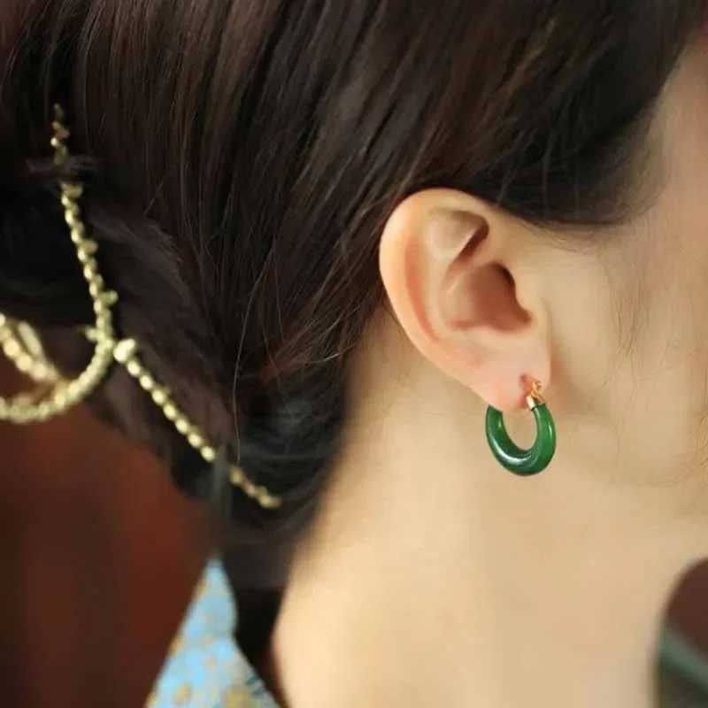 Designer original natural Hetian jasper hoop earrings for women high-quality fresh ancient charm dinner party jewelry gift Y250510