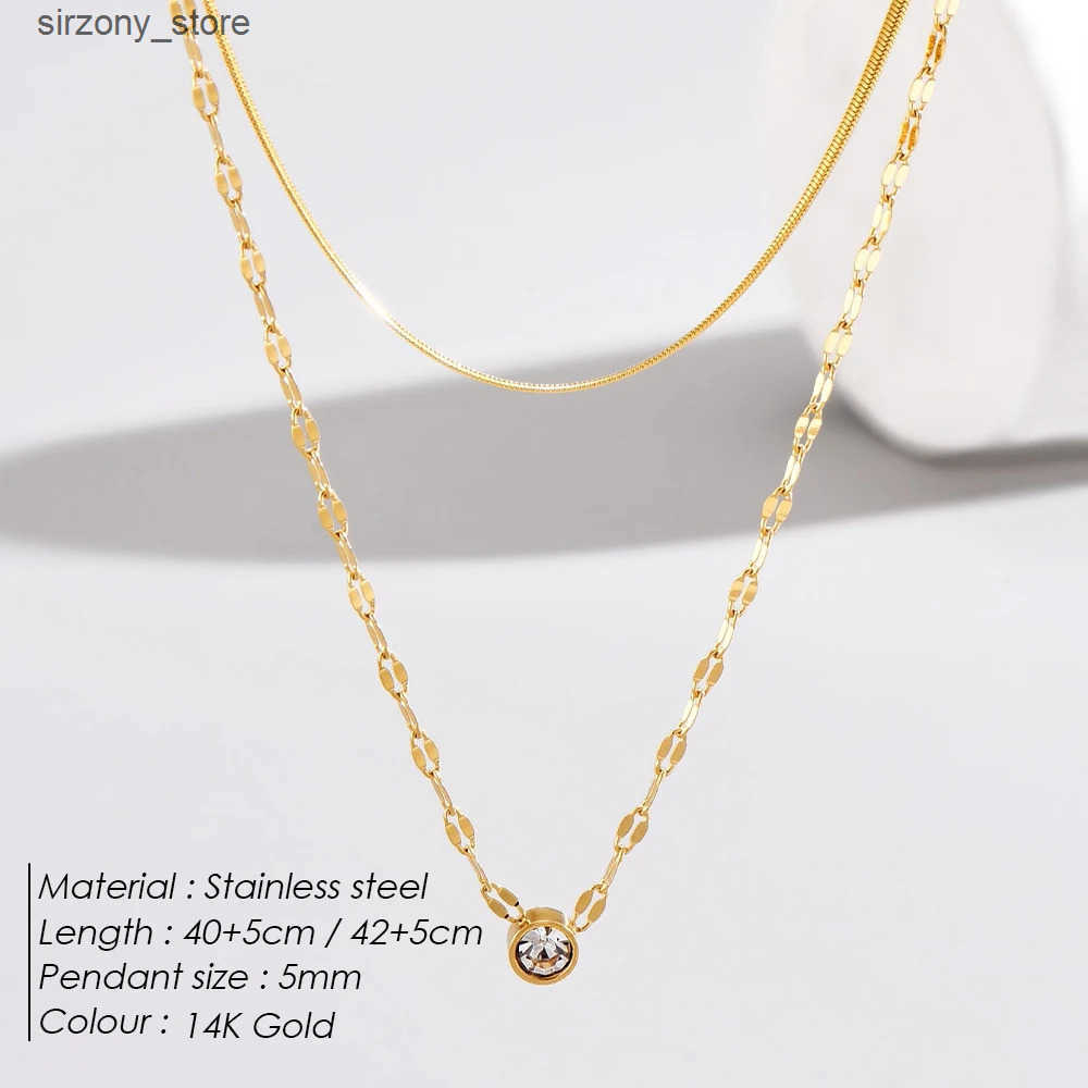 eManco Womens Charming Double Chain Rhinestone Embellished Necklaces Round Snake Chain Stacked Necklace 48 Hours Shipping z250513EWJU