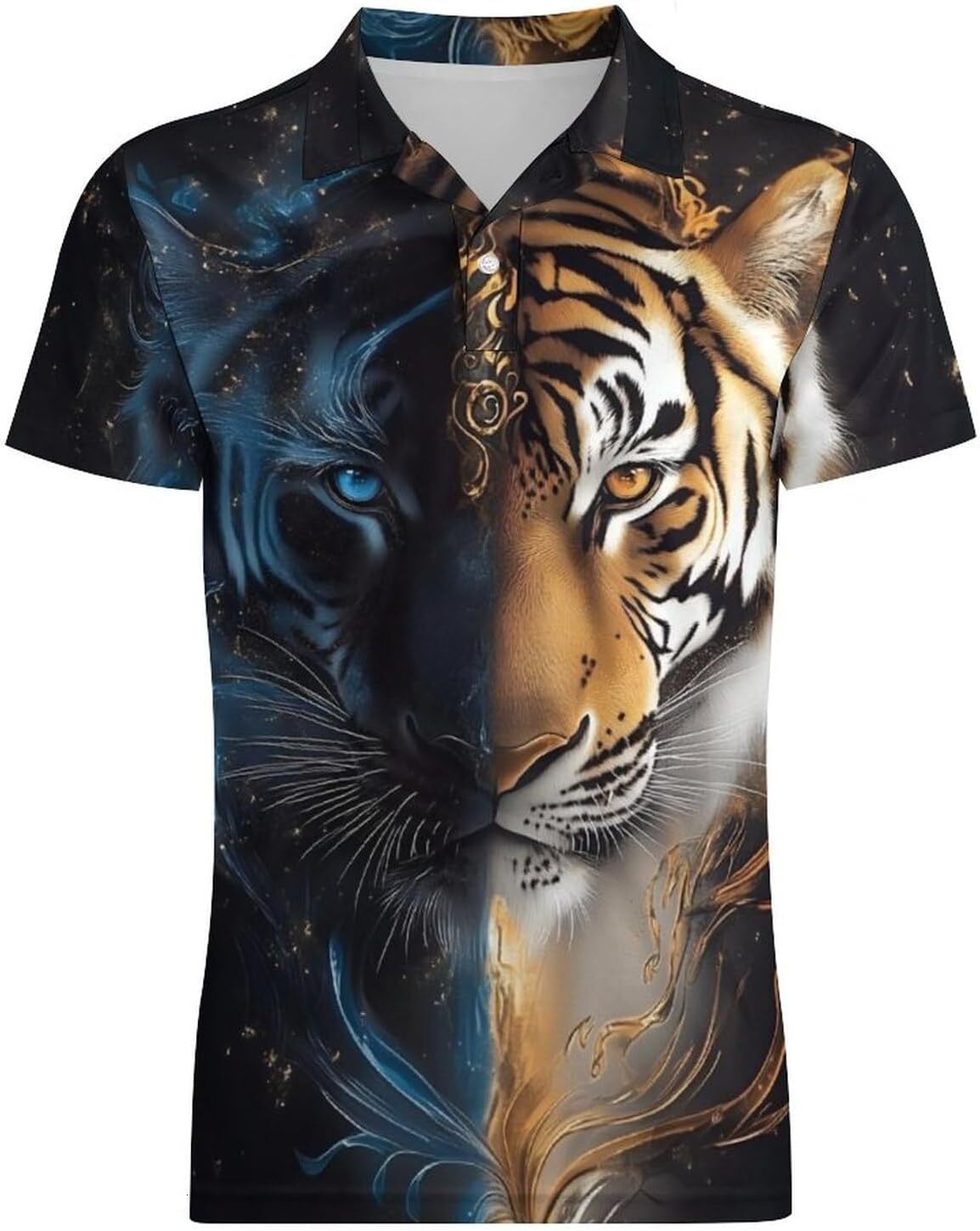 Mens Polo shirt Men Cool Tiger Graphic Printed Short Sleeve Polo Shirts Summer Casual Button Down Golf Polos Shirt