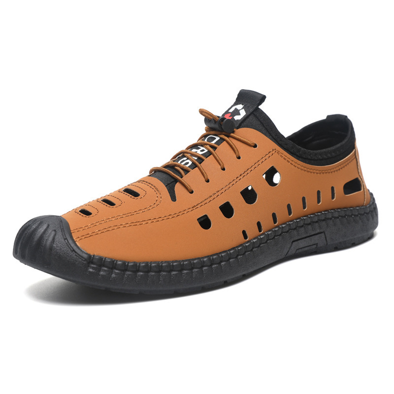 Men S Sandals Perforated Shoes Leather Summer Surface Soft Sole Anti Slip Casual Shoes Outer Wear Breathable Hollow Out Casual Leather Shoes With Toe 