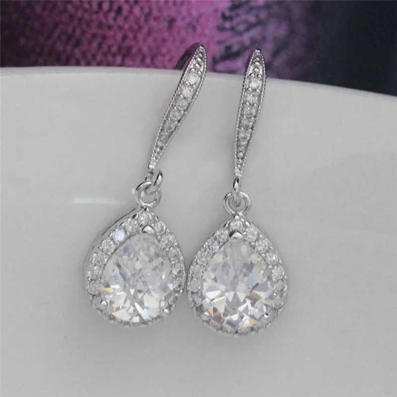 Huitan Classic Drop Earring for Women White/Blue/Purple CZ Stone Wedding Engagement Party Accessories Simple and Elegant Jewelry Y250510