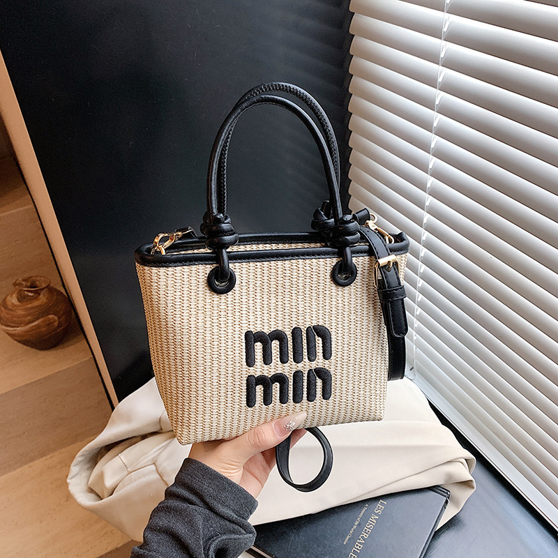 Free Shipping Trendy Women's Woven Straw Bucket Bag - 2025 New Fashion Rattan Handbag for Beach Vacation Shoulder Bag