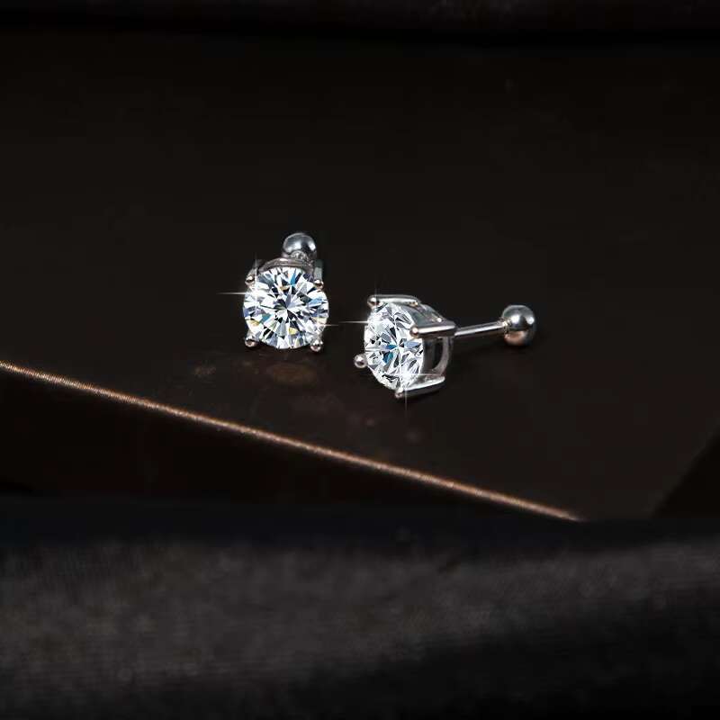 S925 Sterling Silver Screw Earrings for Sleeping Without Removal Four-claw Moissanite 1CT Universal Earrings for Men and Women