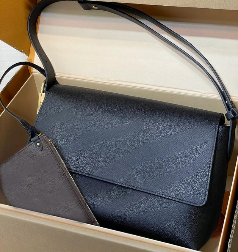 2025 Mirror Soft Calfskin Key Messenger Flap Bags Womens Wide Strap Crossbody Shoulder Bag with Small Pouch 100% Real Leather Underarm Handbags Purse 