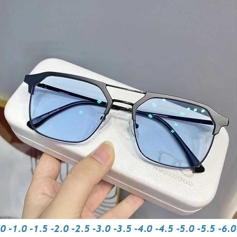 Blue Light Blocking Photochromic Minus Glasses Vintage Double Deam Myopia Sunglasses Finished Optical Short-sight Goggle Diopter W250513