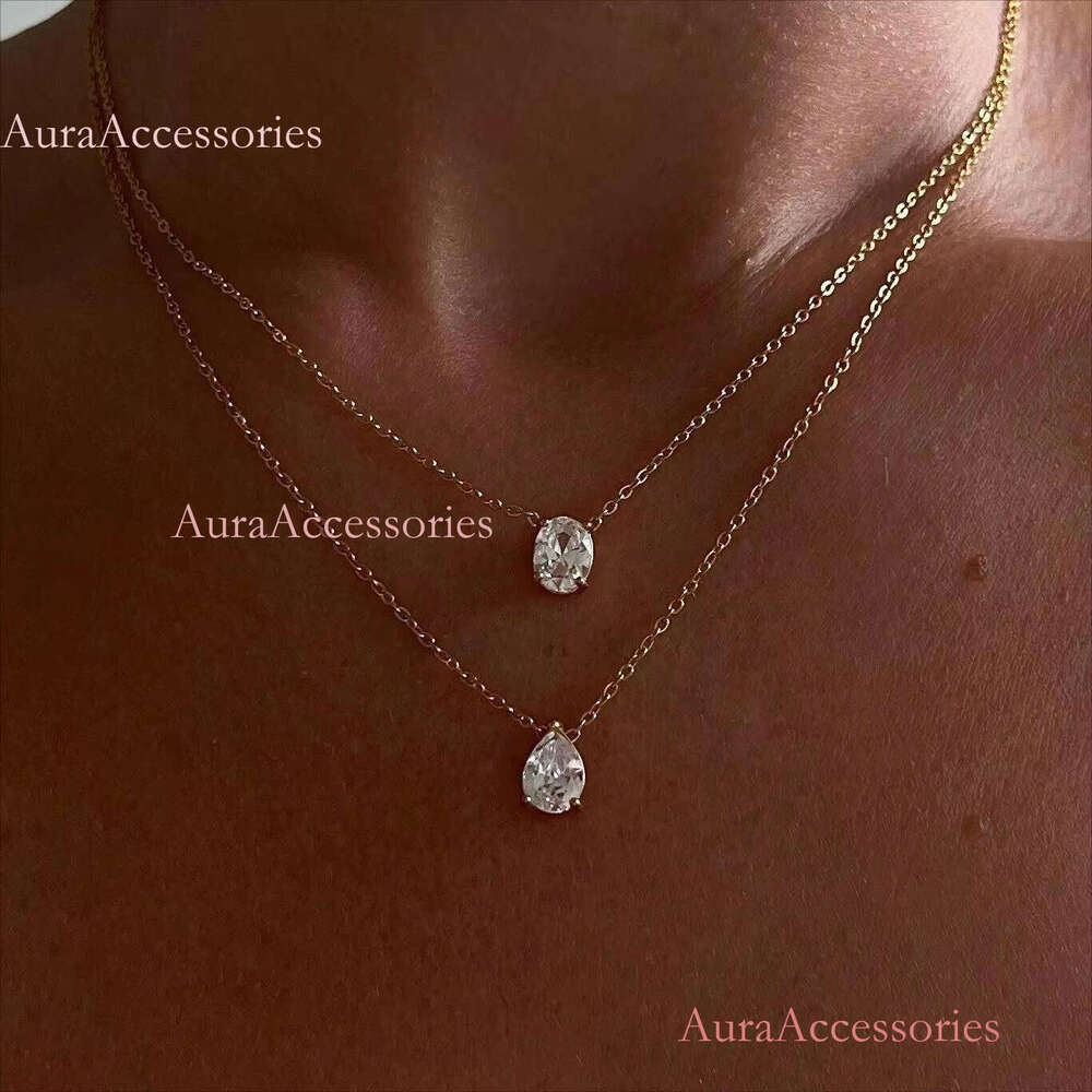 High End Gold Dainty Waterdrop & Oval Zirconia Stainless Steel Pendant Hypoallergenic Waterproof Necklace Fashion Jewe