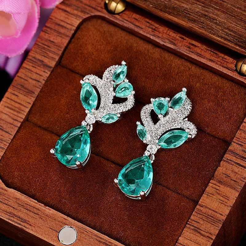 Huitan Blue-Green CZ Earrings for Women Unique Color Aesthetic Wedding Accessories Anniversary Gift Temperament Female Jewelry Y250510