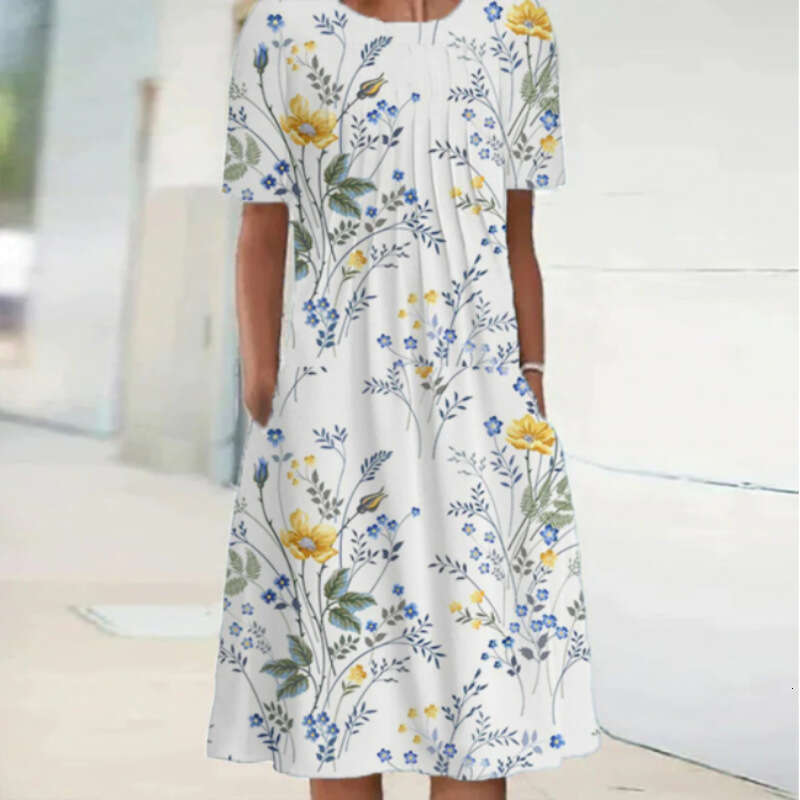 Women Clothes Dress Spring Summer Women S New Casual Print Round Neck Short Sleeve Dress KQ