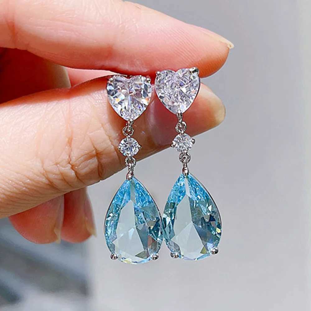Huitan Aesthetic Green/Blue Cubic Zirconia Dangle Earrings for Women Silver Color/Gold Color Wedding Trend Eternity Love Jewelry Y250510