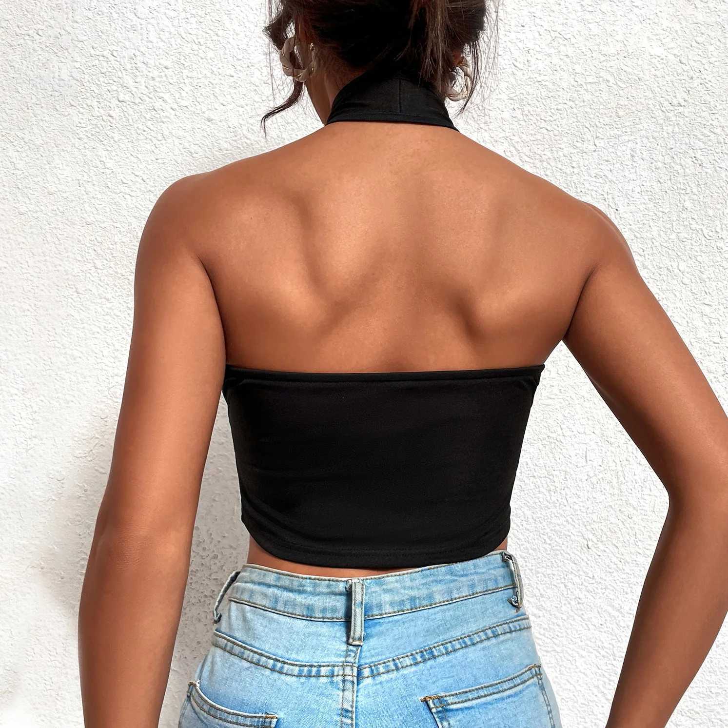 Sexy Off Shoulder Cross Bandage Hollow Out Halter Crop Tops Women Tank Top Sveless Cropped Vest Camisole Tube Top FeXJ250513