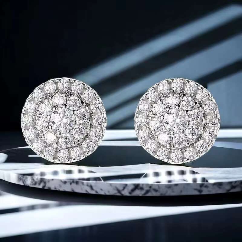 GRA Hip Hop Iced Out Bling 925 Sterling Silver Pass Diamond Tester VVS Moissanite Stud Earrings for Men Women