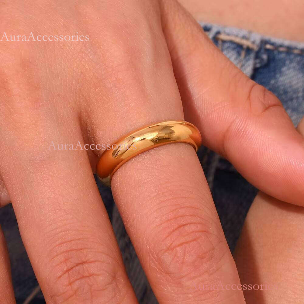 Minimalist Jewelry Thick Tarnish Free Gold Plated Stainless Steel Simple Rings