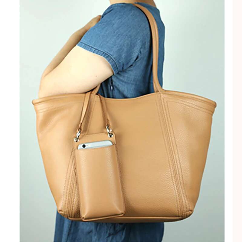 Genuine Leather Women Handbag Cowhide Skin Bag Large Capacity Vintage Mother Shoppers Tote For Travel