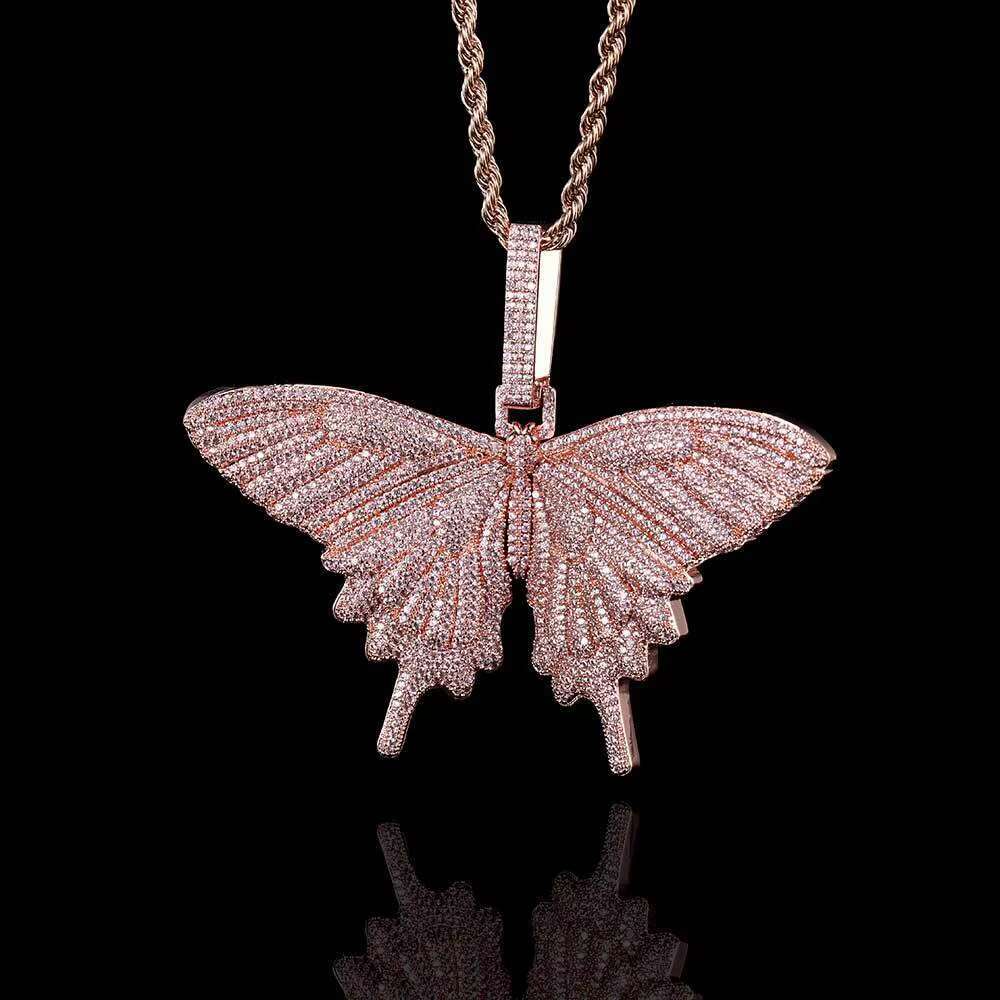 Fashion black, green, blue, pink, chilled straight pull butterfly pendant necklace, hip-hop accessory