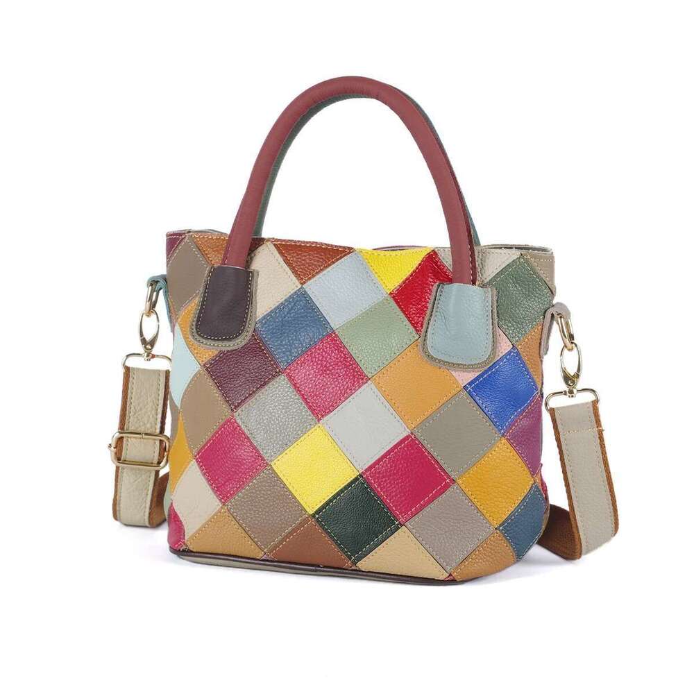 Designer Bag 2025 Multi-Color Plaid Random Contrast Color Genuine Leather Cowhide Casual Handbag One Shoulder Crossbody Women's Small Bag Luxury 