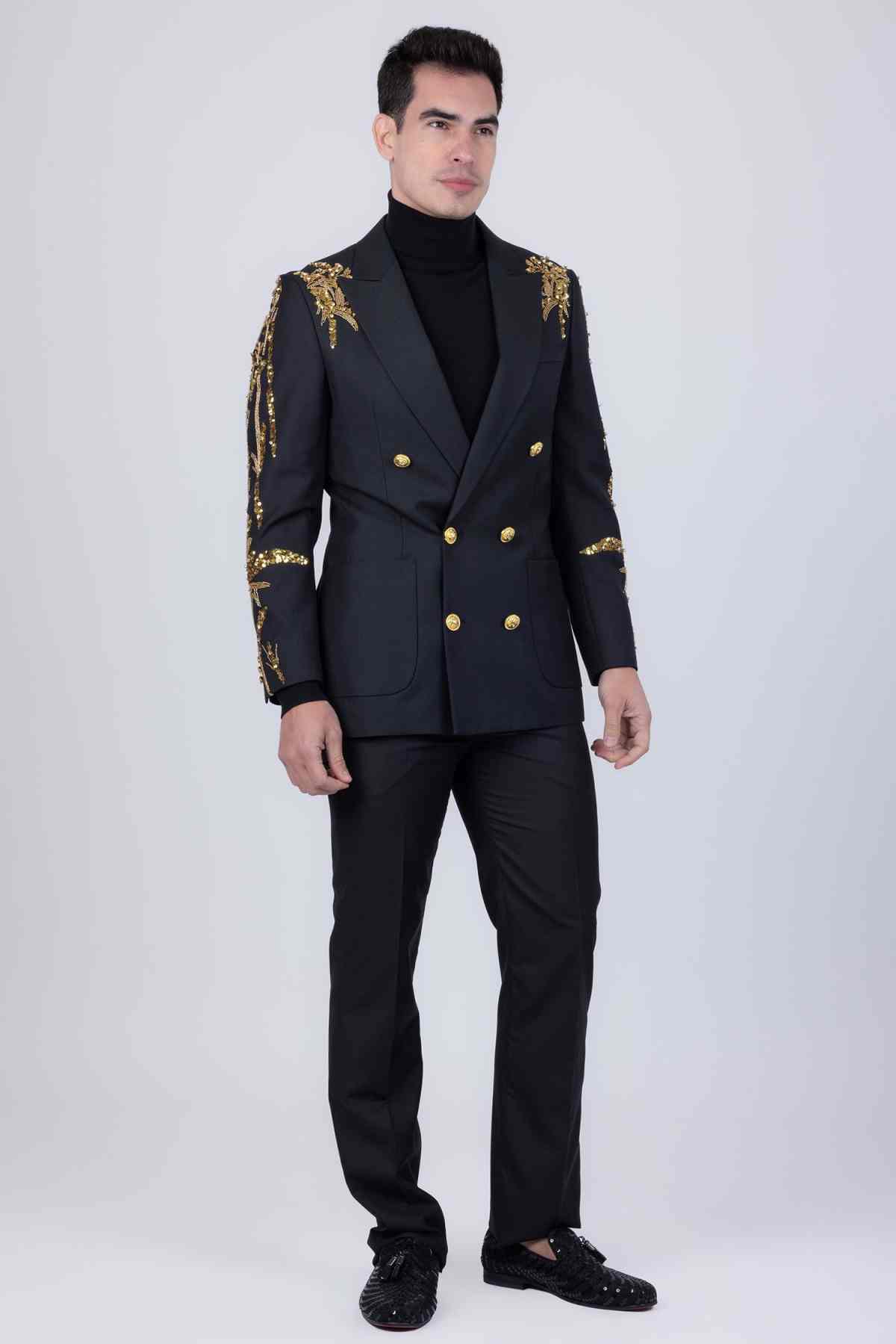 Classic Appliques Groom Tuxedos 2 Piece Set Jacket Vest Sequins Men Suits Double Breasted Wedding Party Suit Customized