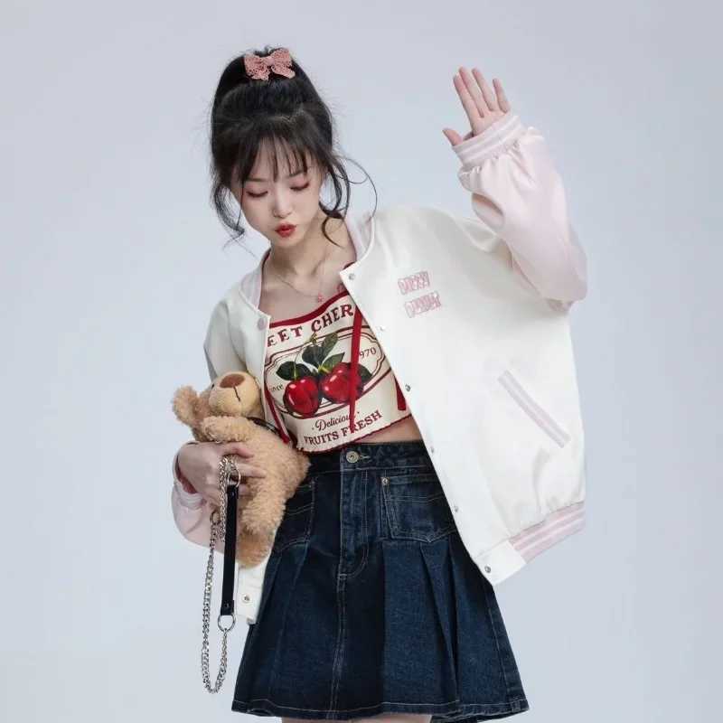 Hikigawa Chic Fashion Women Casual Japanese Sweet Cherry Print Slim Camisole Summer Bow Lace Up Thin Sxey Crop Y2k Tops Women M250513